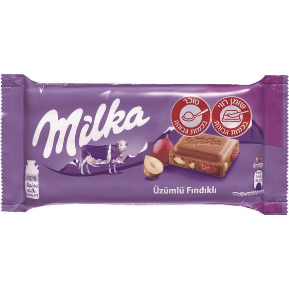 Milka Chocolate Bar with Hazelnuts and Raisins